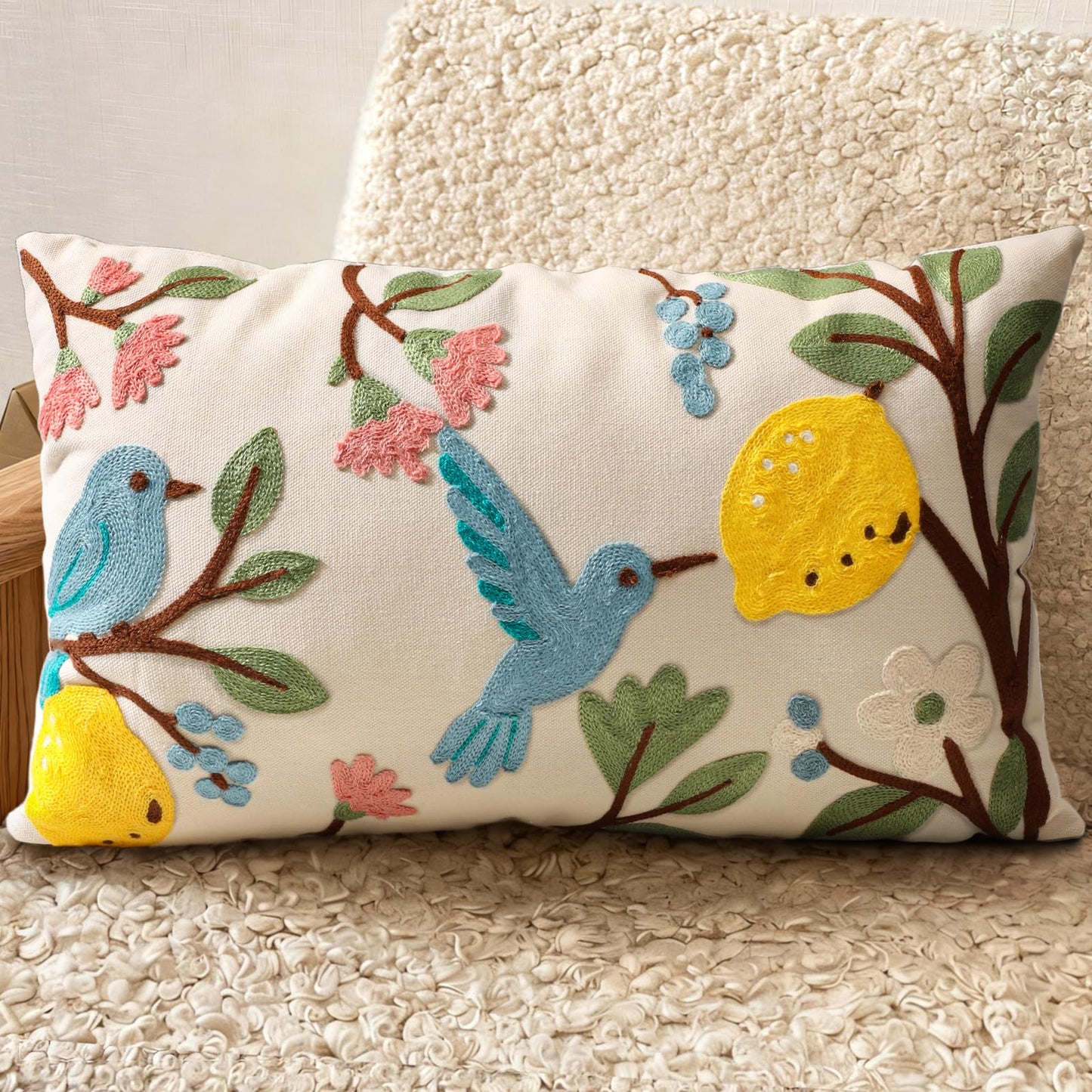 Boho Embroidered Throw Pillow Covers Set of 2