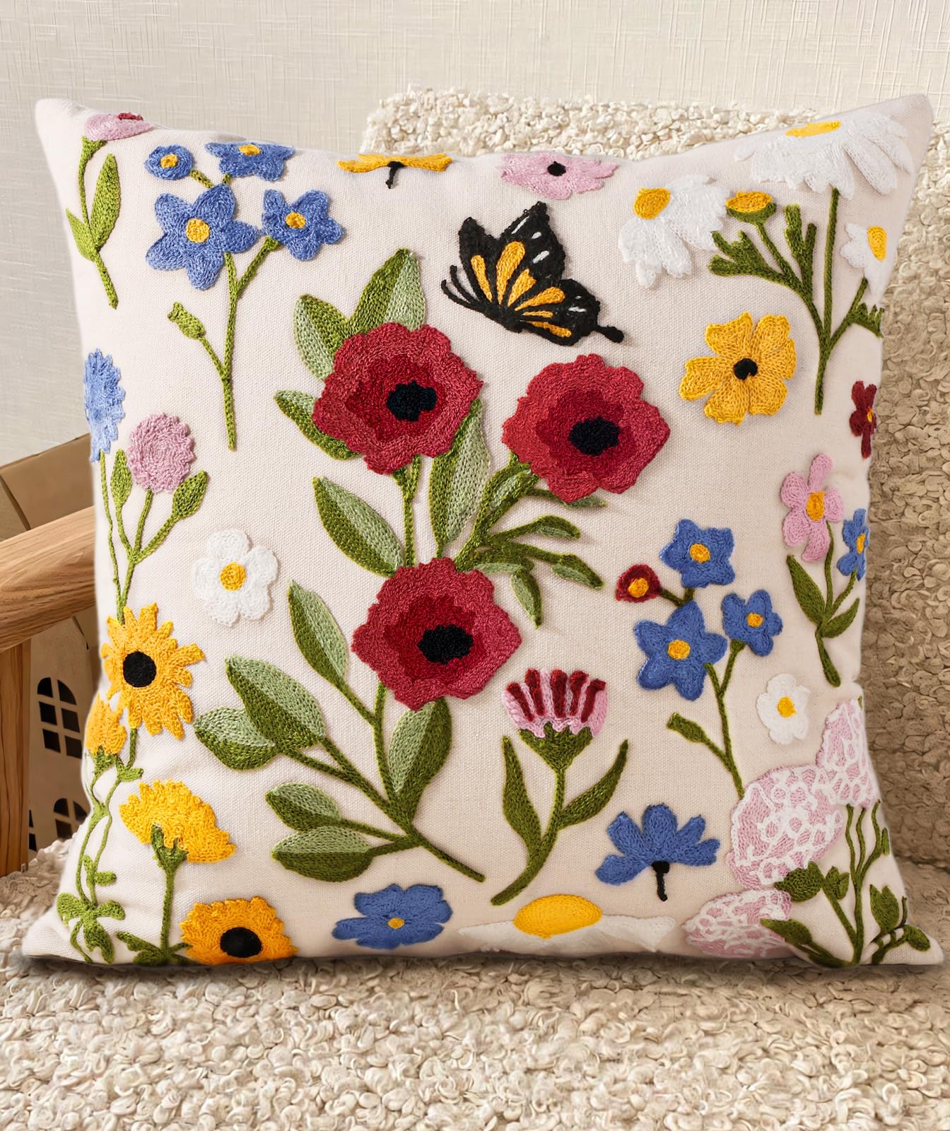 Boho Embroidered Throw Pillow Covers Set of 2