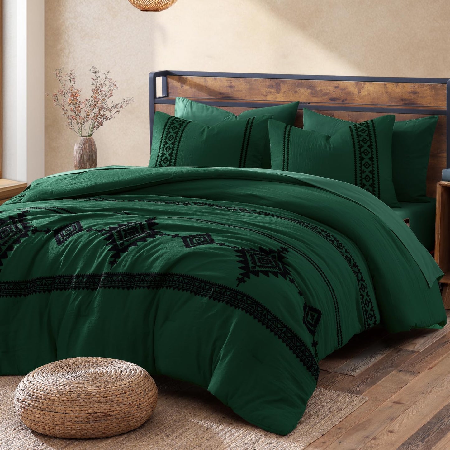 Boho Embroidered Bedding Set with Sheets and Shams