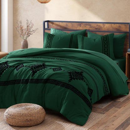 Boho Embroidered Bedding Set with Sheets and Shams