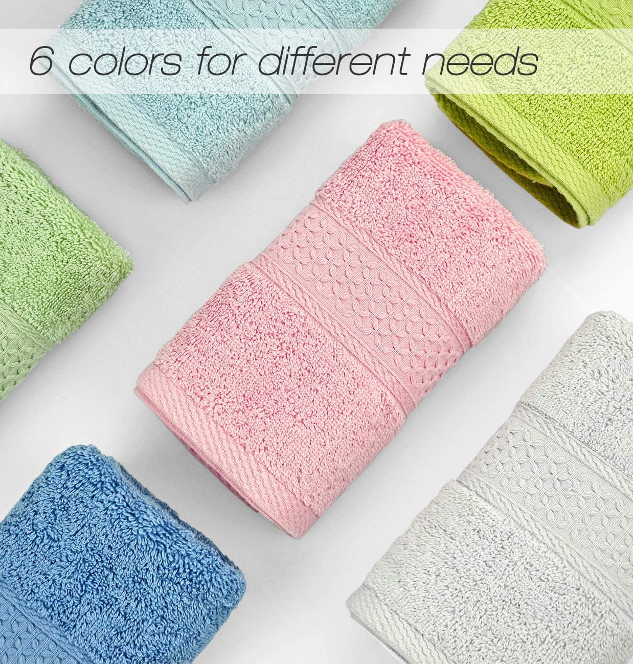 Cotton Hand Towel Set Assorted Colors 6-Pack