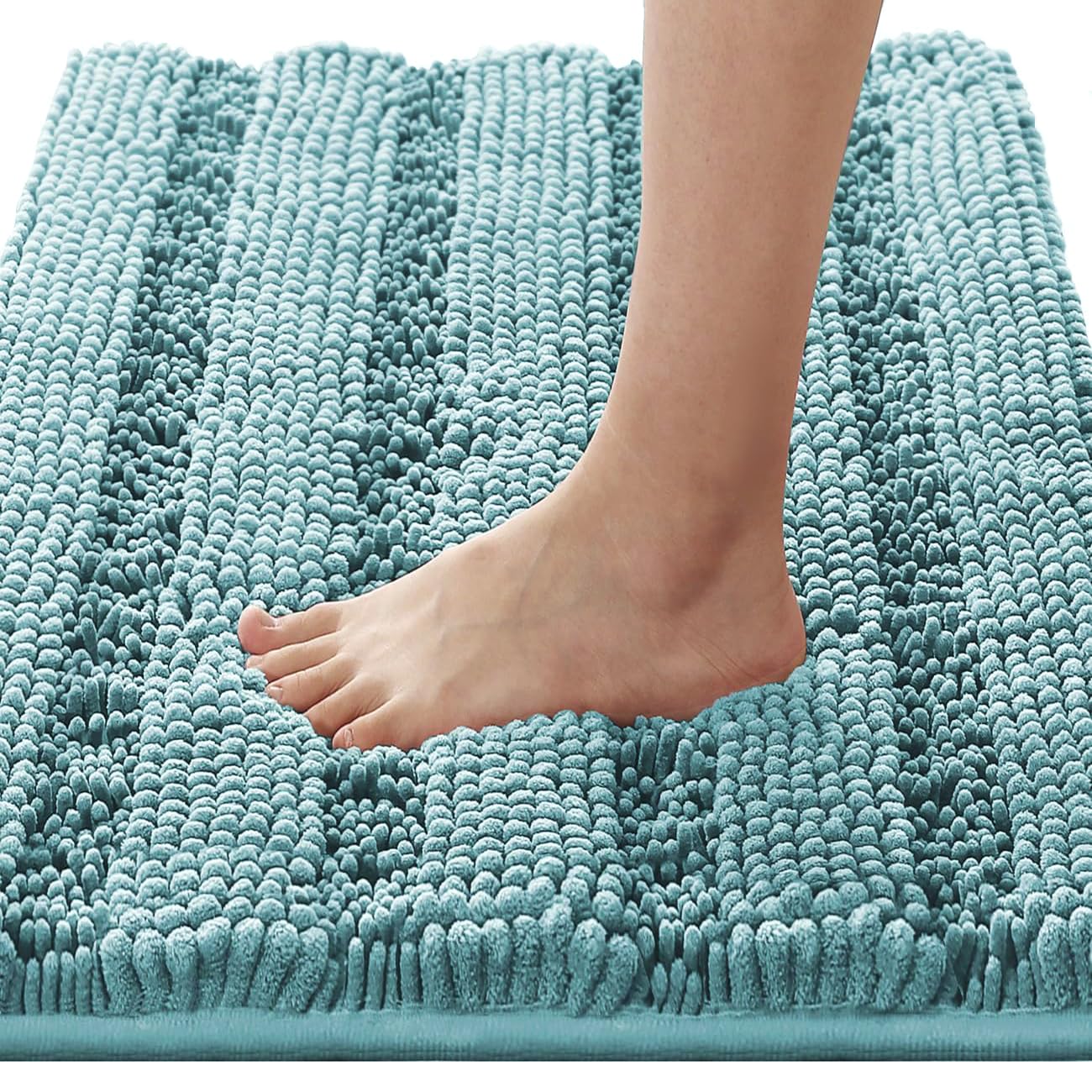 Chenille Striped Bath Rug Set with Non-Skid Backing
