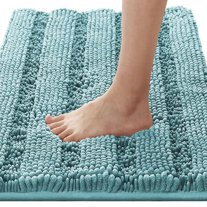 Chenille Striped Bath Rug Set with Non-Skid Backing