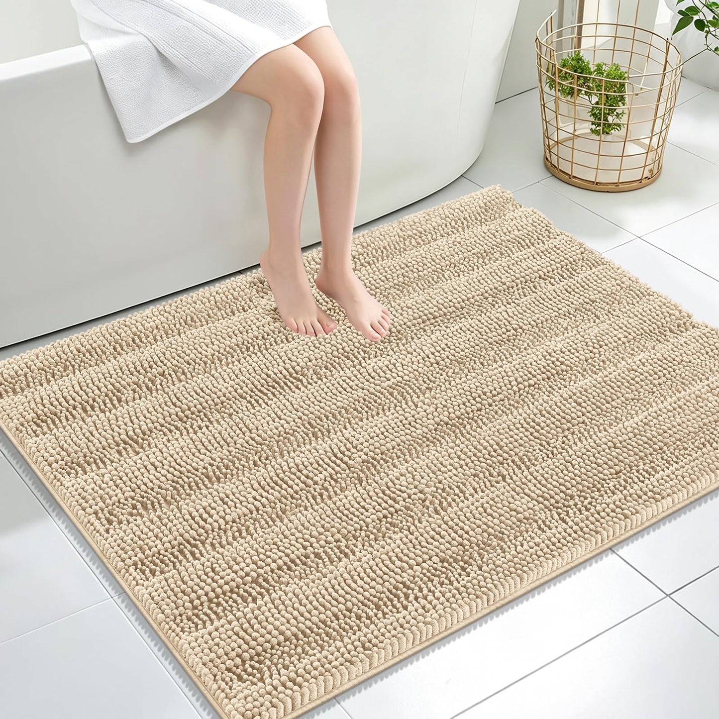 Thick Chenille Bath Rug with Absorbent Rubber Back