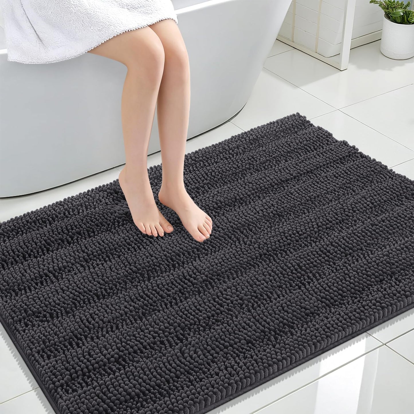 Thick Chenille Bath Rug with Absorbent Rubber Back