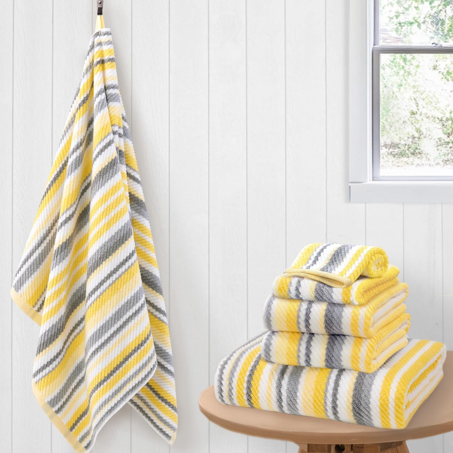 Striped Cotton Hand Towel Set Soft Quick-Dry Design