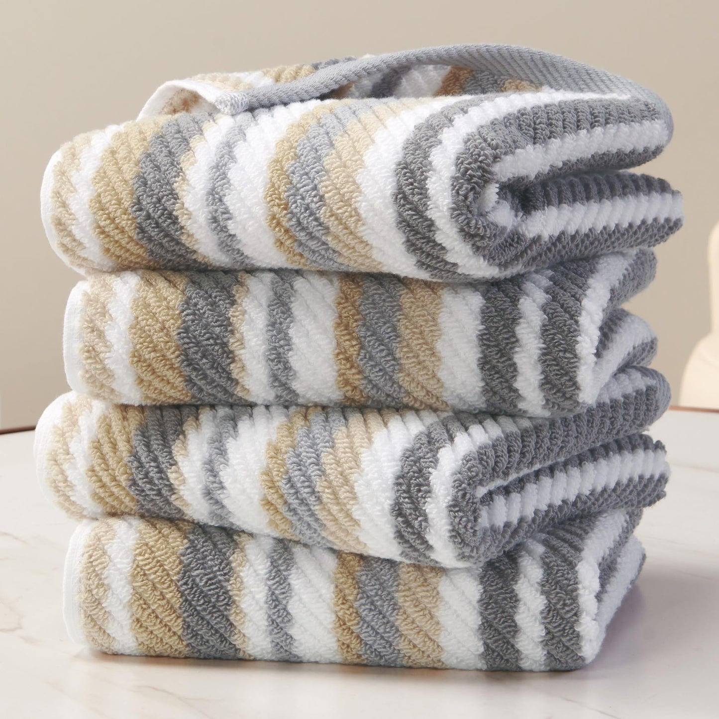 Striped Cotton Hand Towel Set Soft Quick-Dry Design