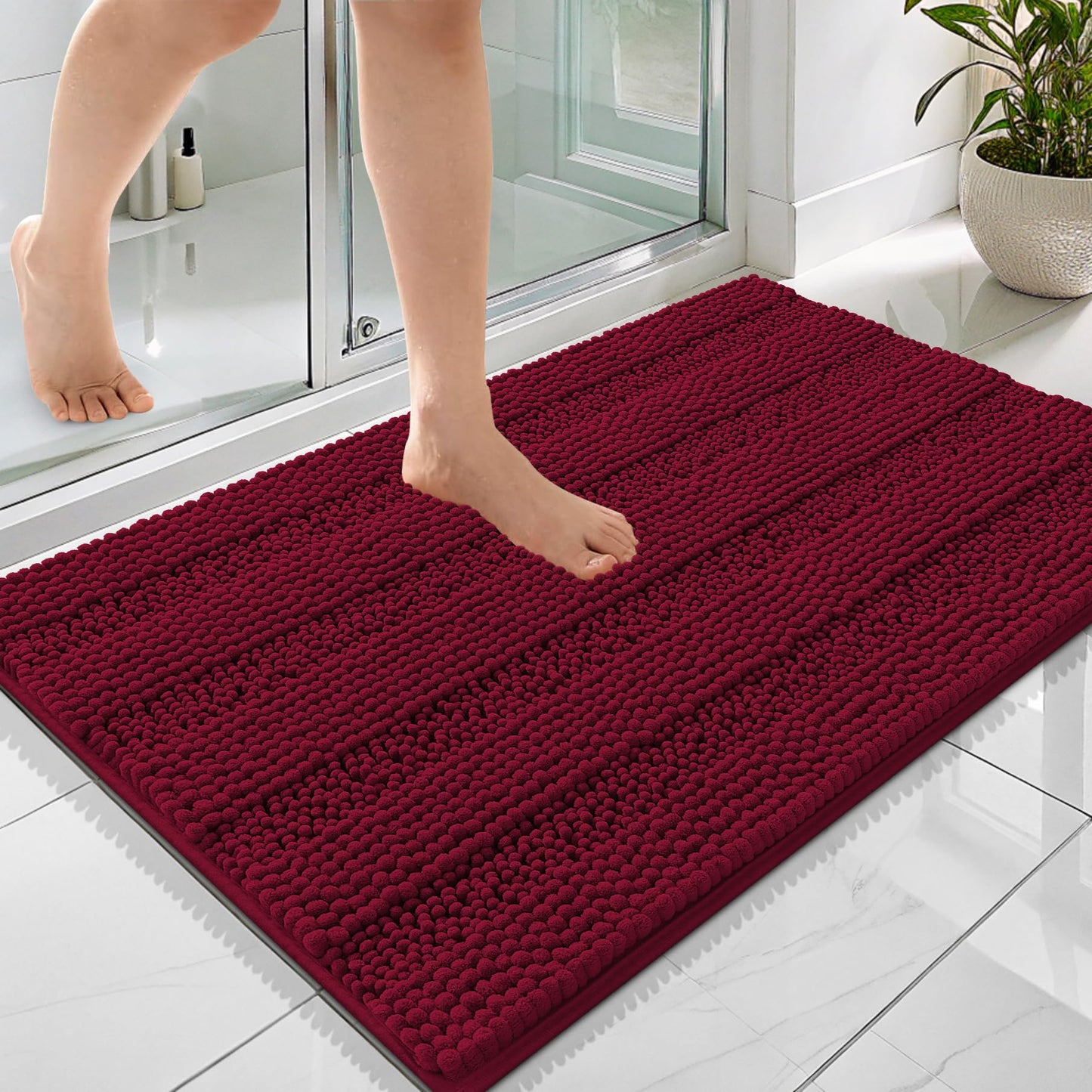 Thick Chenille Bath Rug with Absorbent Rubber Back