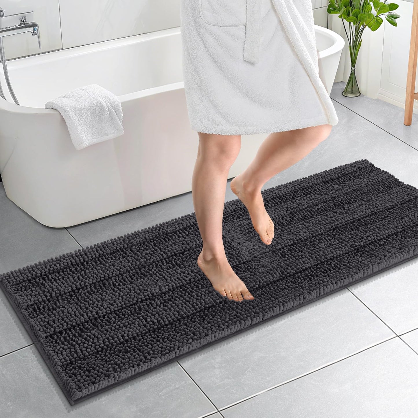 Thick Chenille Bath Rug with Absorbent Rubber Back