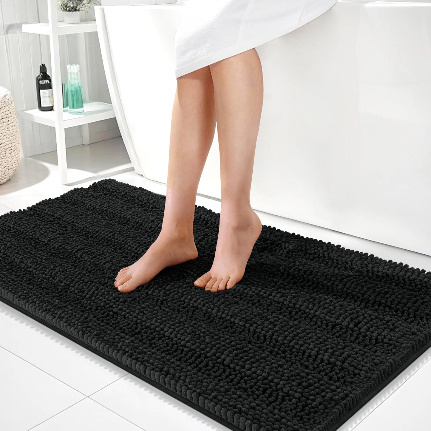 Thick Chenille Bath Rug with Absorbent Rubber Back