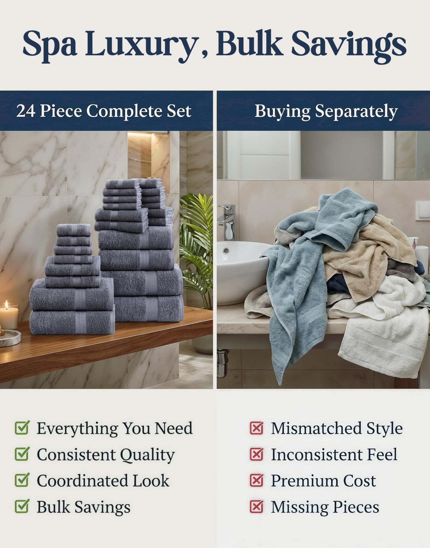 Complete Cotton Bathroom Towel Set Extra Large