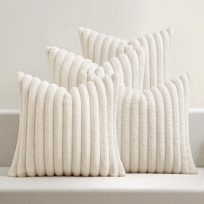 Fuzzy Striped Decorative Throw Pillows Set of 4
