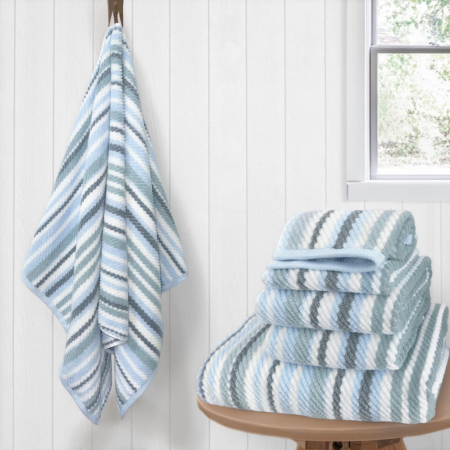Striped Cotton Hand Towel Set Soft Quick-Dry Design
