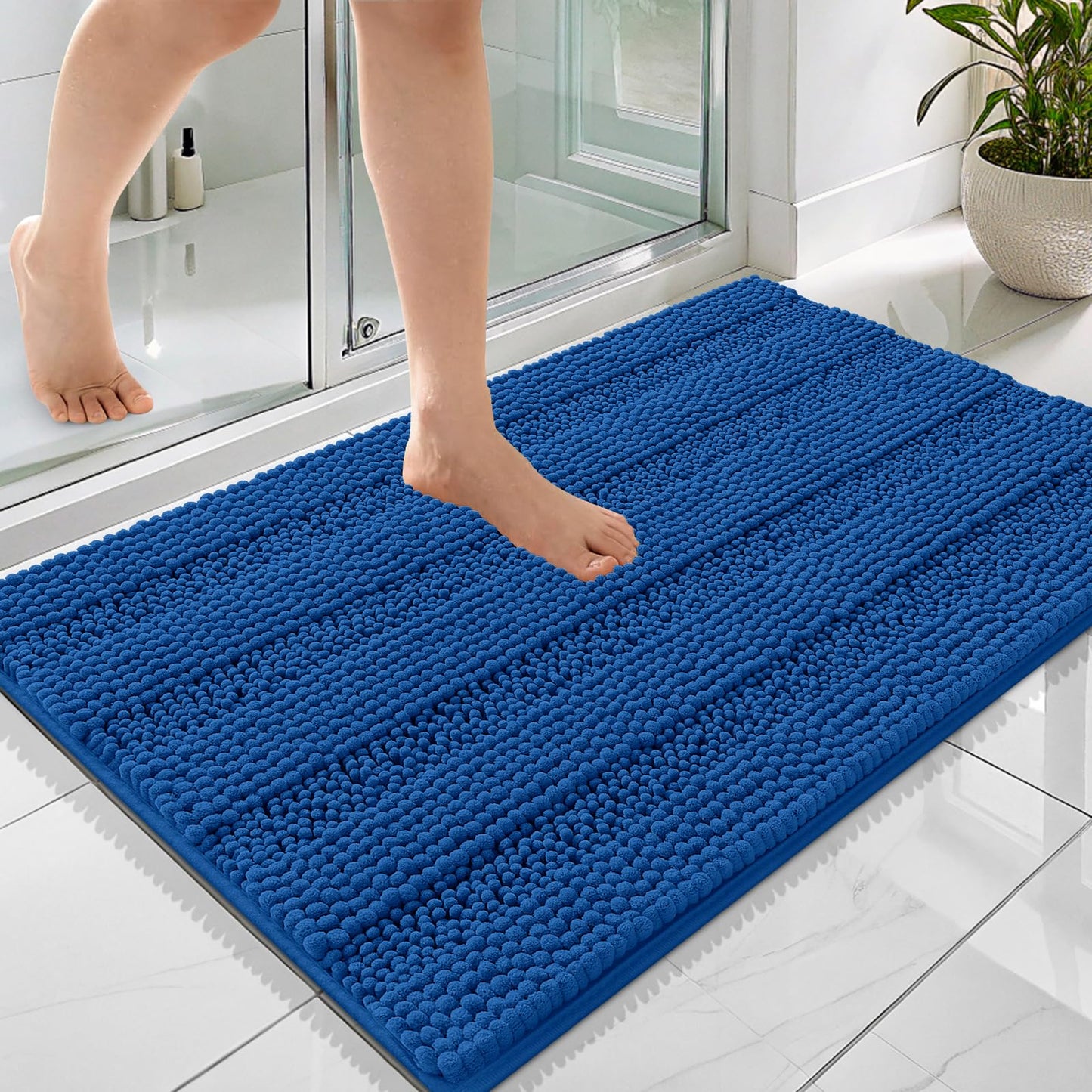 Thick Chenille Bath Rug with Absorbent Rubber Back