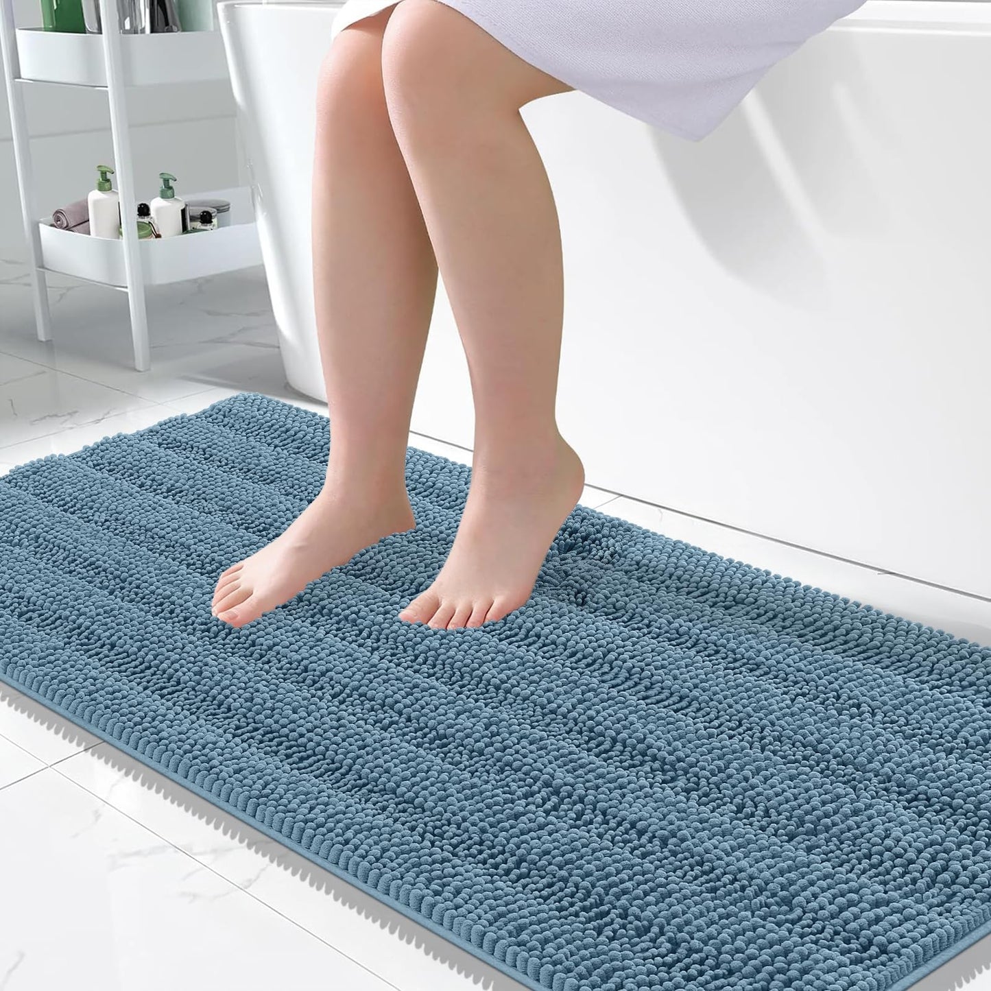 Thick Chenille Bath Rug with Absorbent Rubber Back