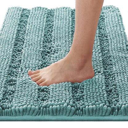 Chenille Striped Bath Rug Set with Non-Skid Backing