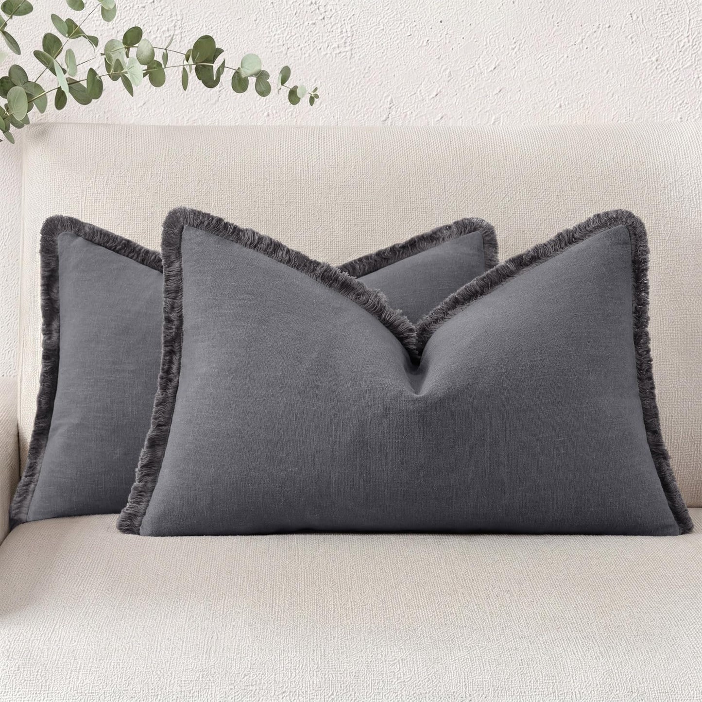 Neutral Linen Fringe Boho Pillow Covers Set of 2