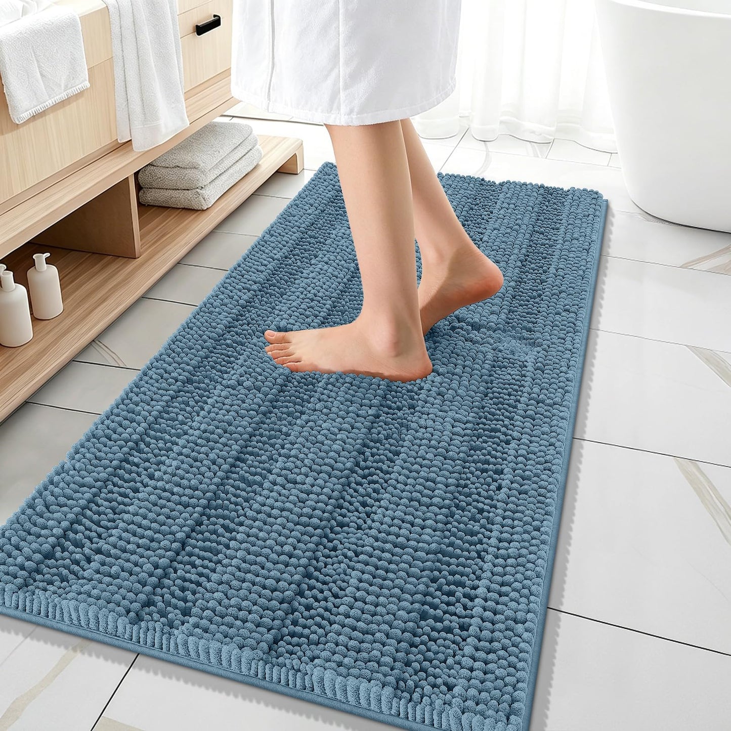 Thick Chenille Bath Rug with Absorbent Rubber Back