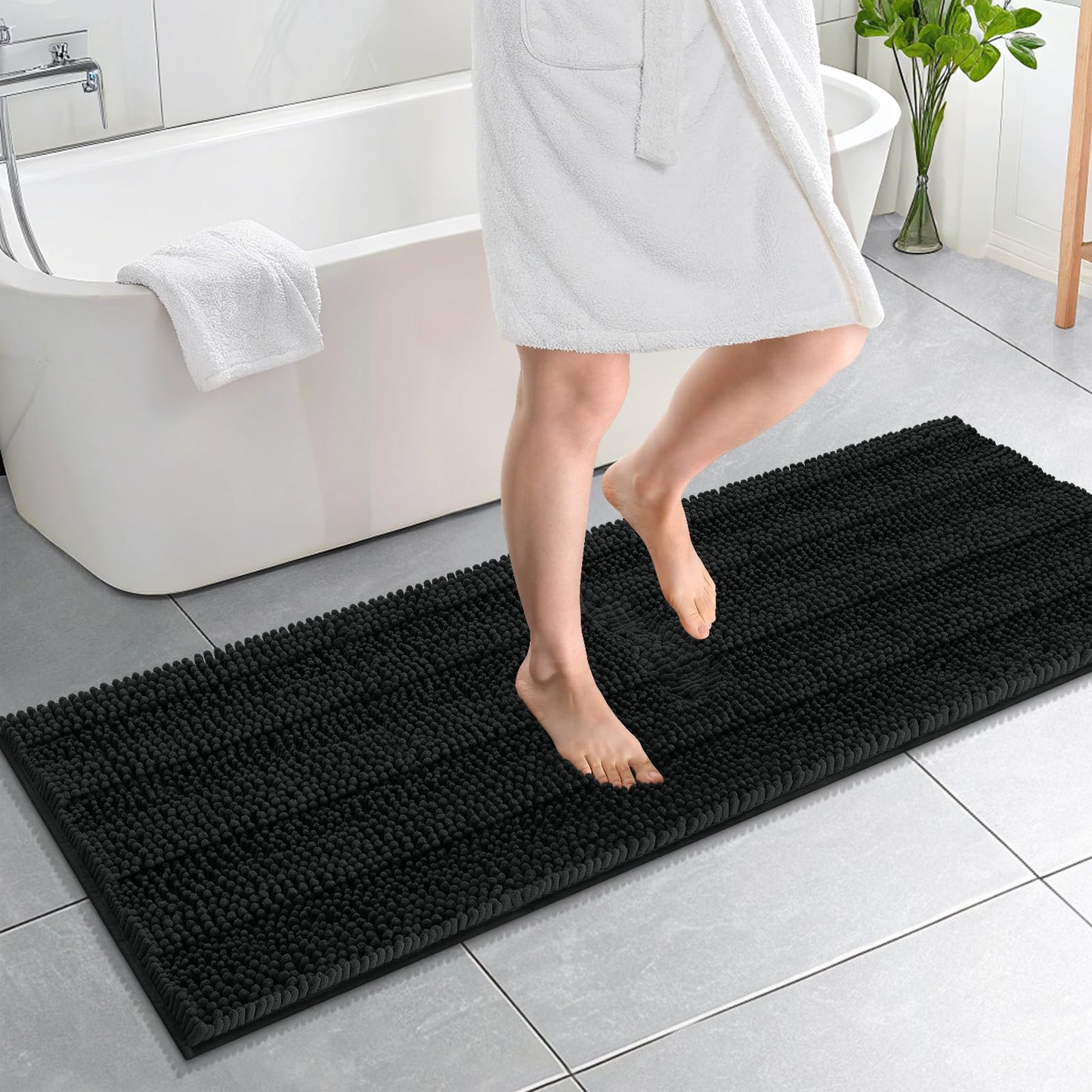 Thick Chenille Bath Rug with Absorbent Rubber Back