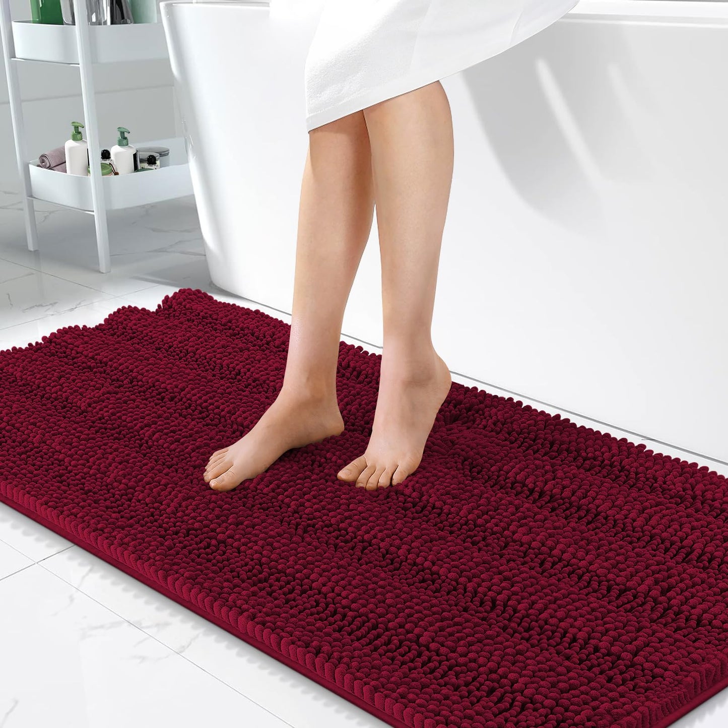 Thick Chenille Bath Rug with Absorbent Rubber Back