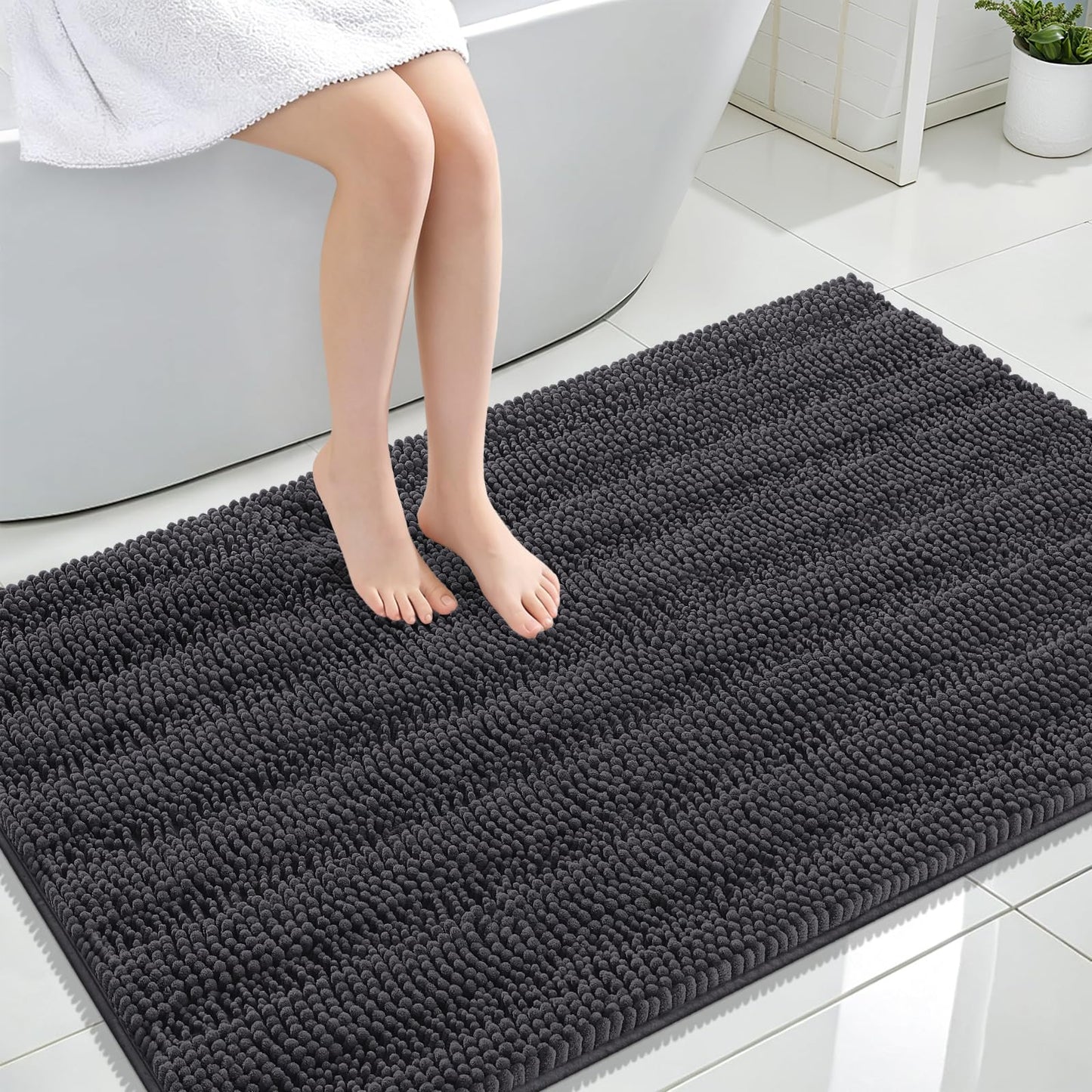Thick Chenille Bath Rug with Absorbent Rubber Back
