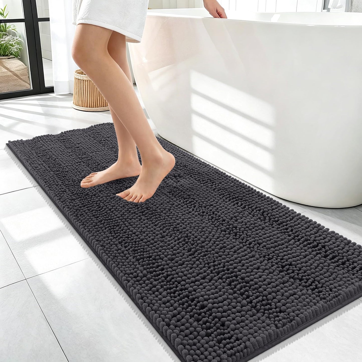 Thick Chenille Bath Rug with Absorbent Rubber Back