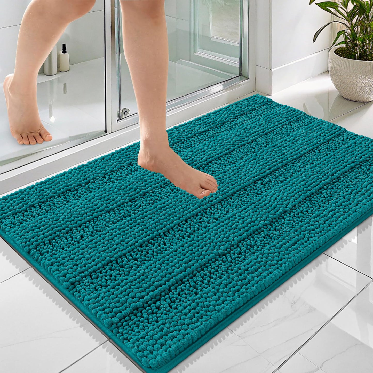Thick Chenille Bath Rug with Absorbent Rubber Back