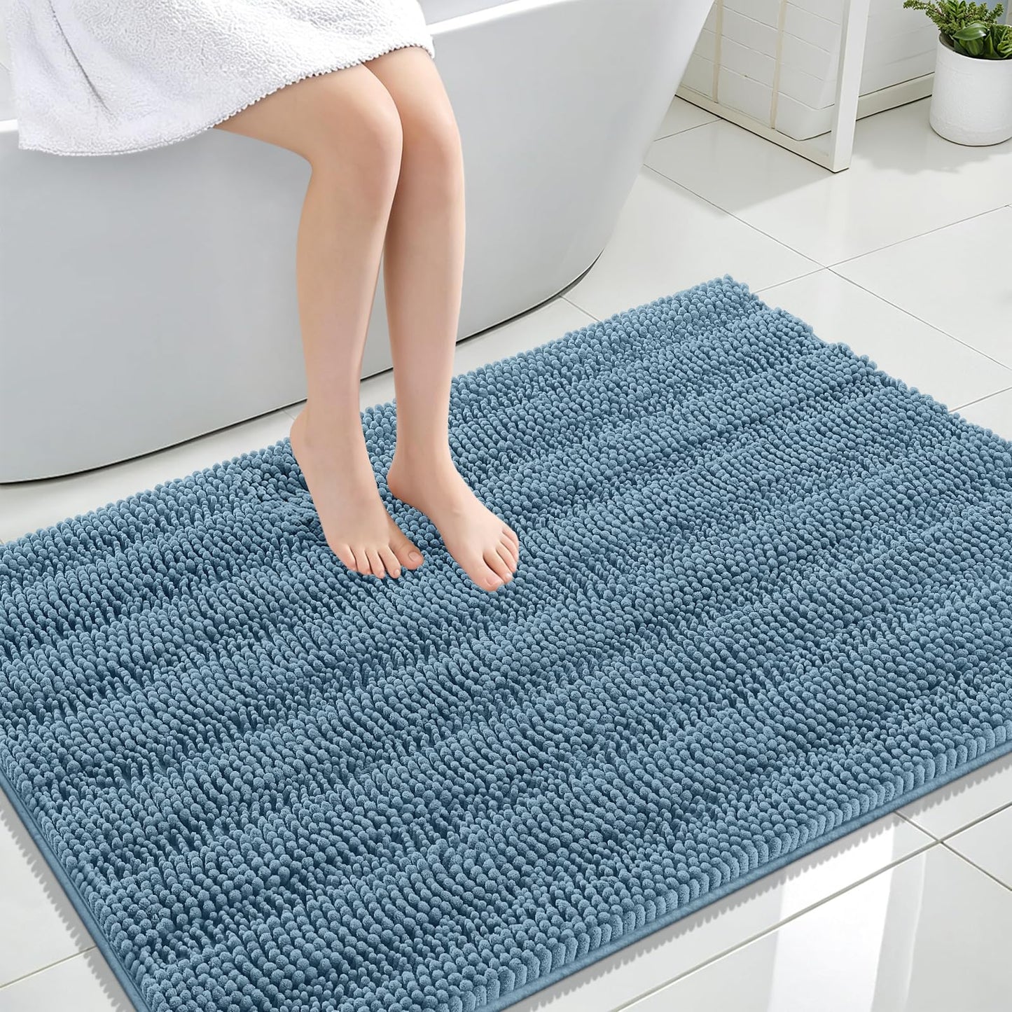 Thick Chenille Bath Rug with Absorbent Rubber Back