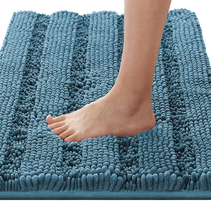 Chenille Striped Bath Rug Set with Non-Skid Backing
