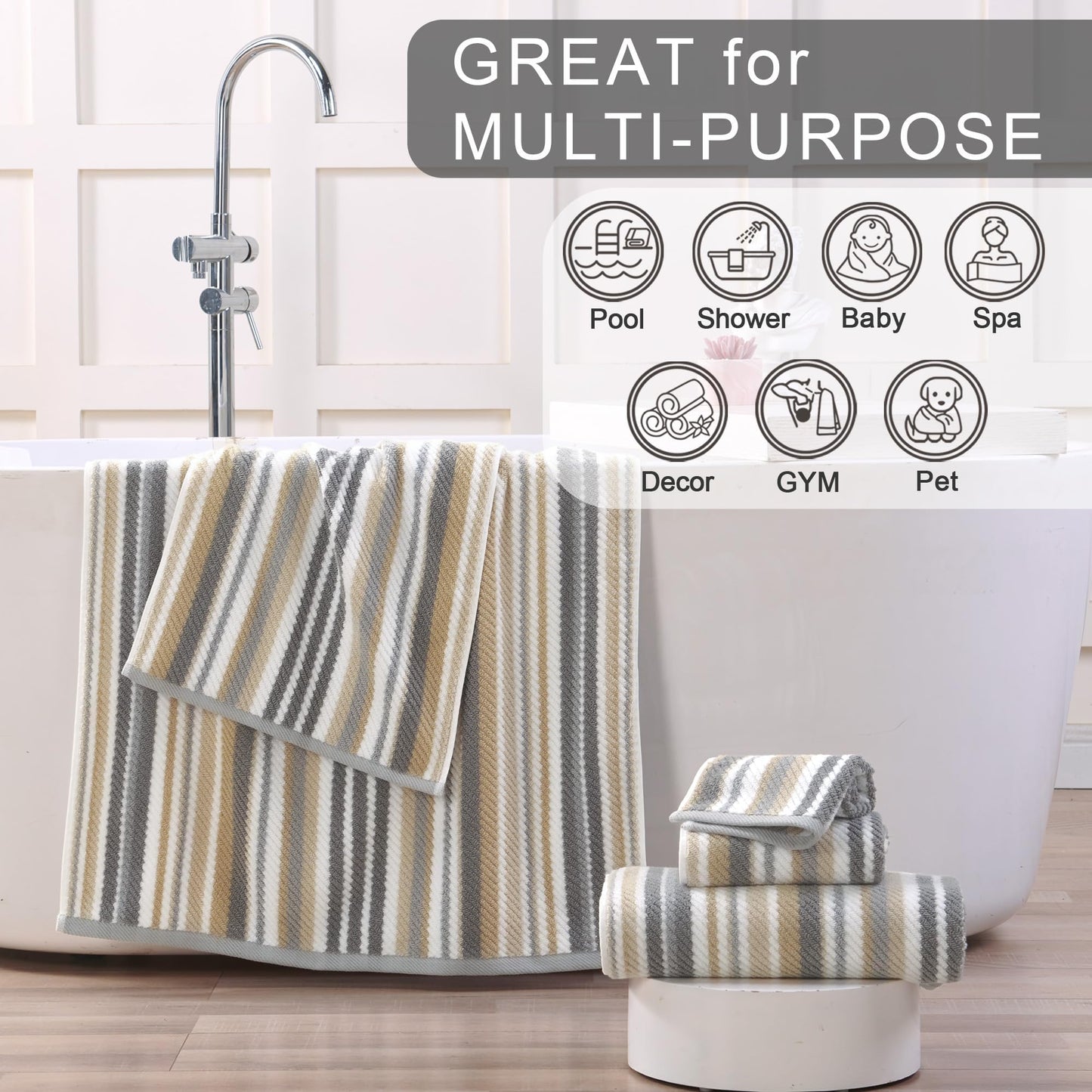 Striped Cotton Hand Towel Set Soft Quick-Dry Design