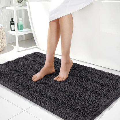 Thick Chenille Bath Rug with Absorbent Rubber Back