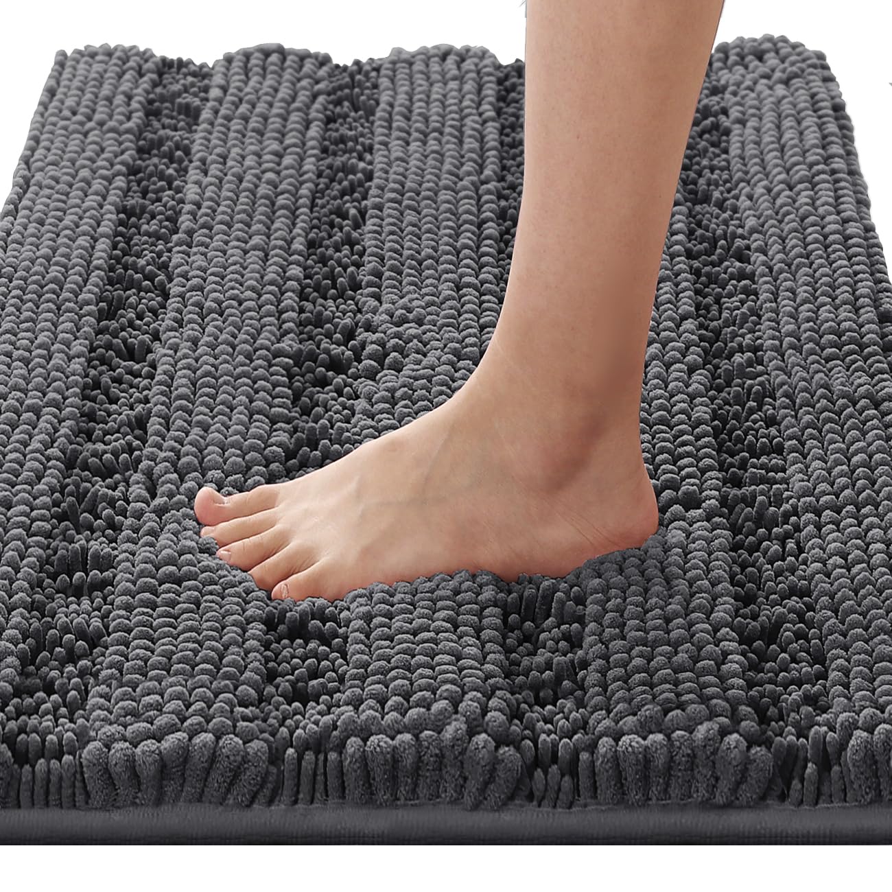 Chenille Striped Bath Rug Set with Non-Skid Backing