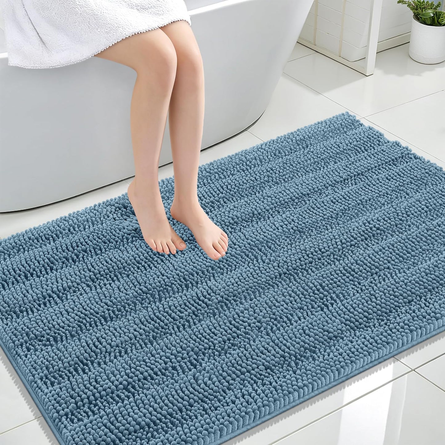 Thick Chenille Bath Rug with Absorbent Rubber Back