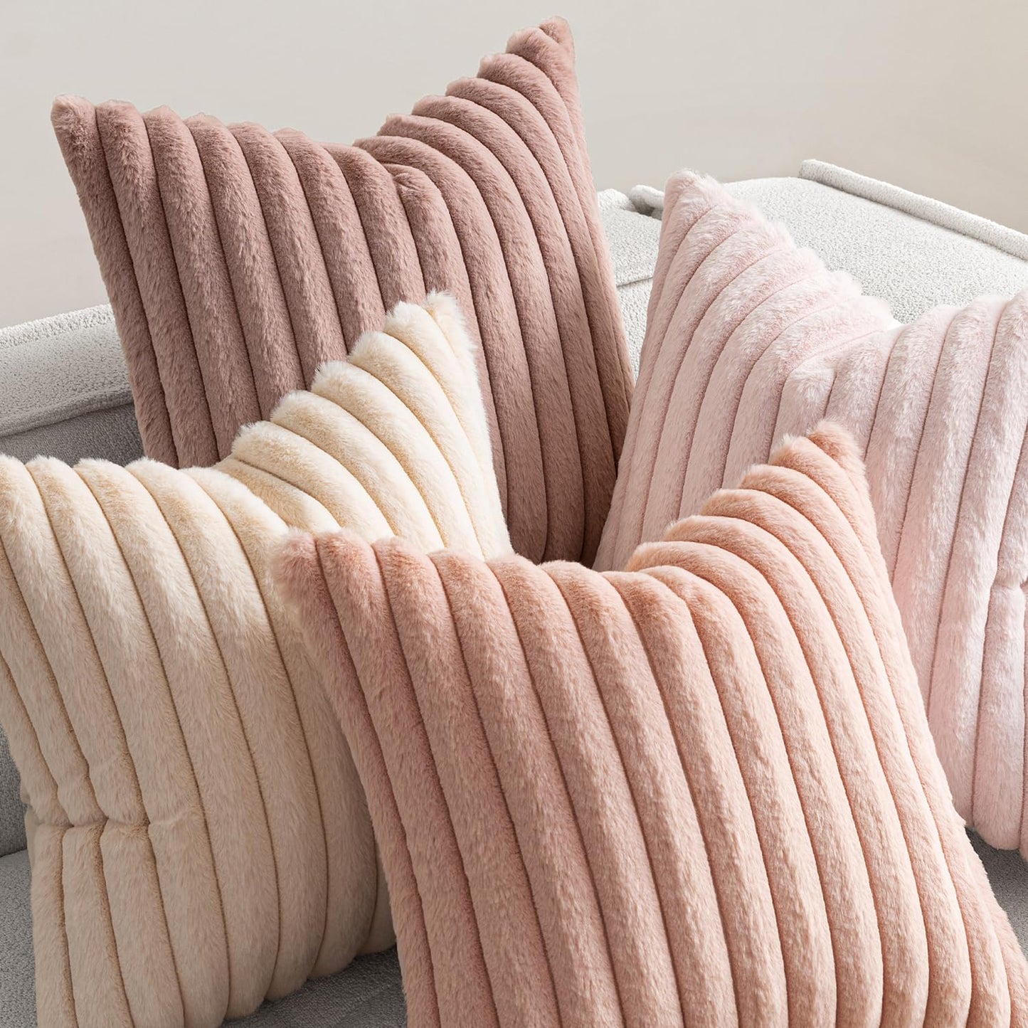 Fuzzy Striped Decorative Throw Pillows Set of 4