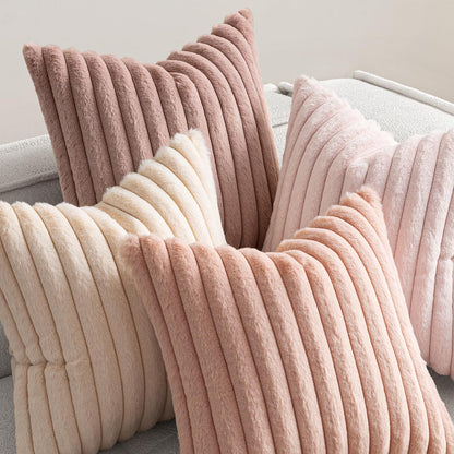 Fuzzy Striped Decorative Throw Pillows Set of 4