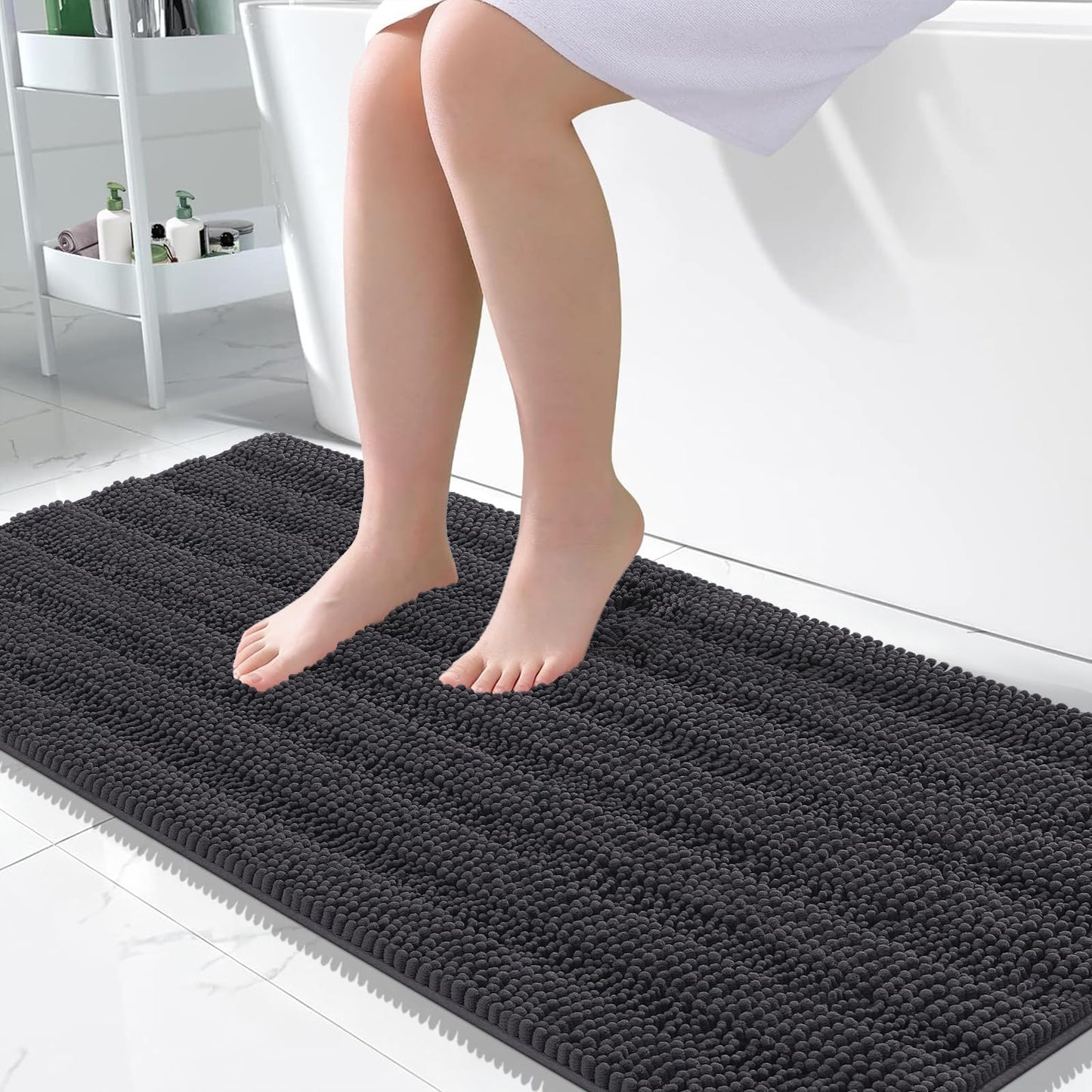 Thick Chenille Bath Rug with Absorbent Rubber Back