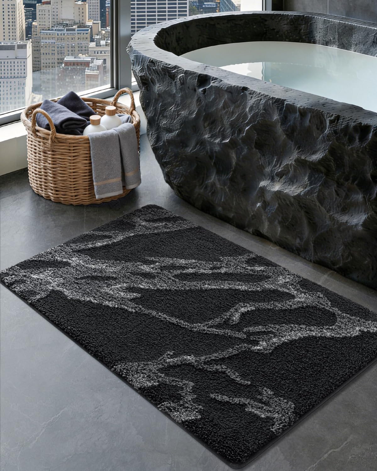 Marble Bath Rug Mat with Soft Absorbent Surface