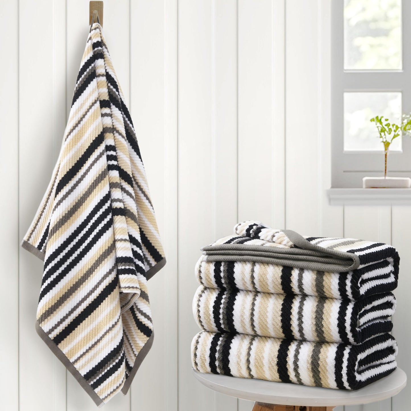 Striped Cotton Hand Towel Set Soft Quick-Dry Design