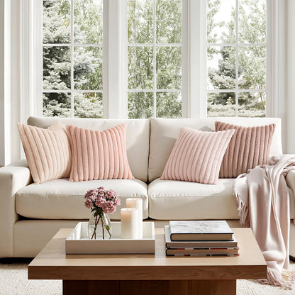 Fuzzy Striped Decorative Throw Pillows Set of 4