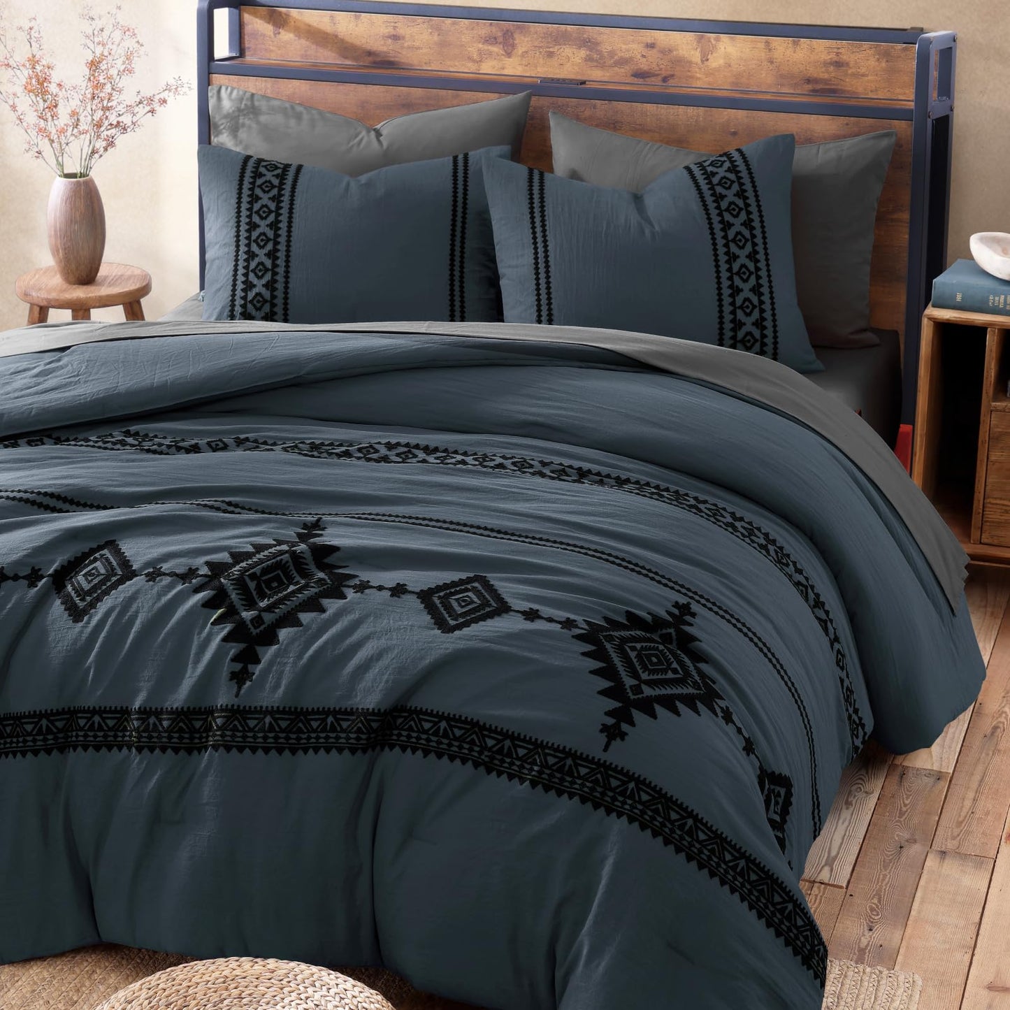 Boho Embroidered Bedding Set with Sheets and Shams