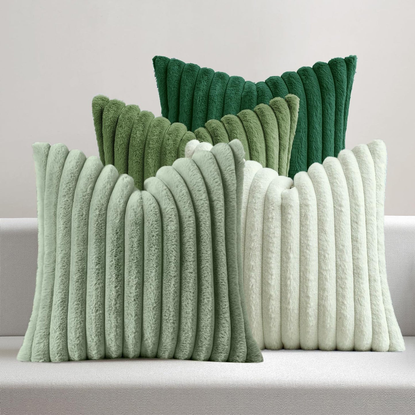Fuzzy Striped Decorative Throw Pillows Set of 4