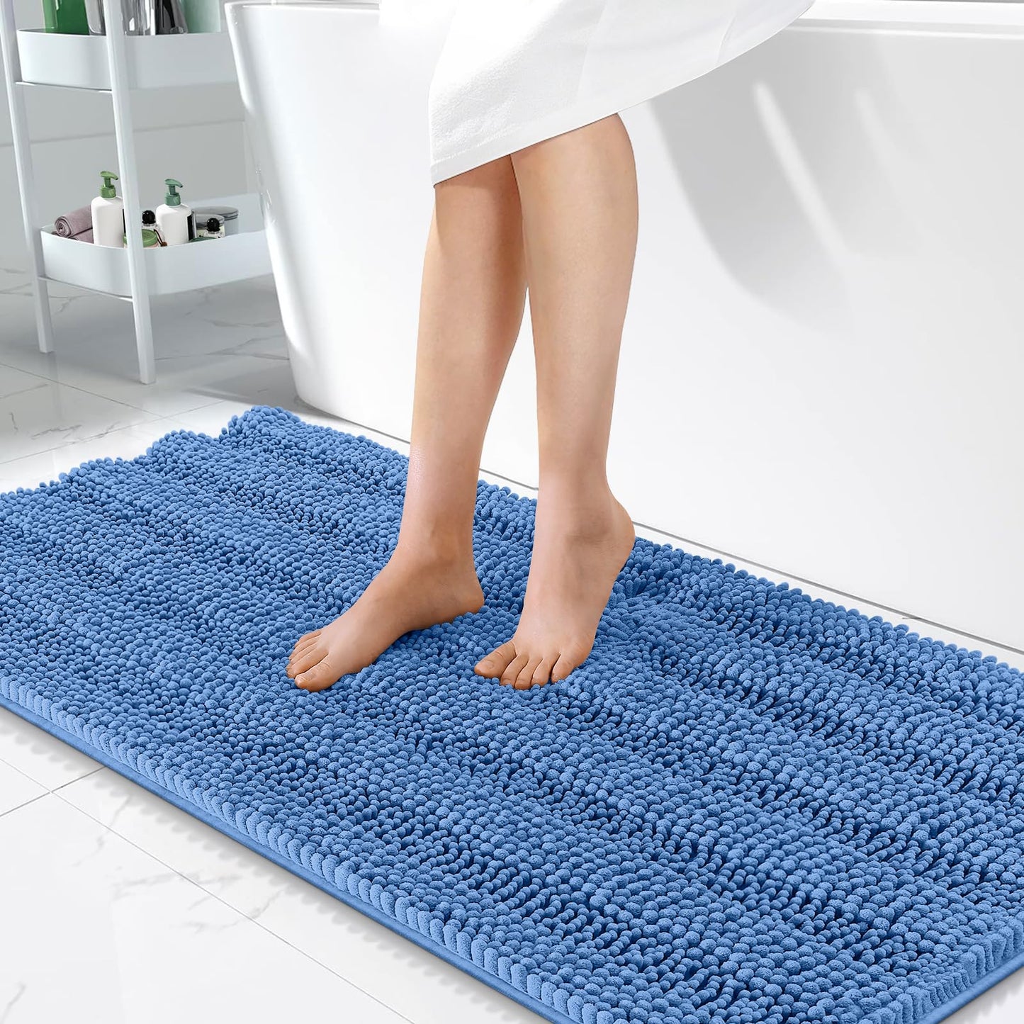 Thick Chenille Bath Rug with Absorbent Rubber Back