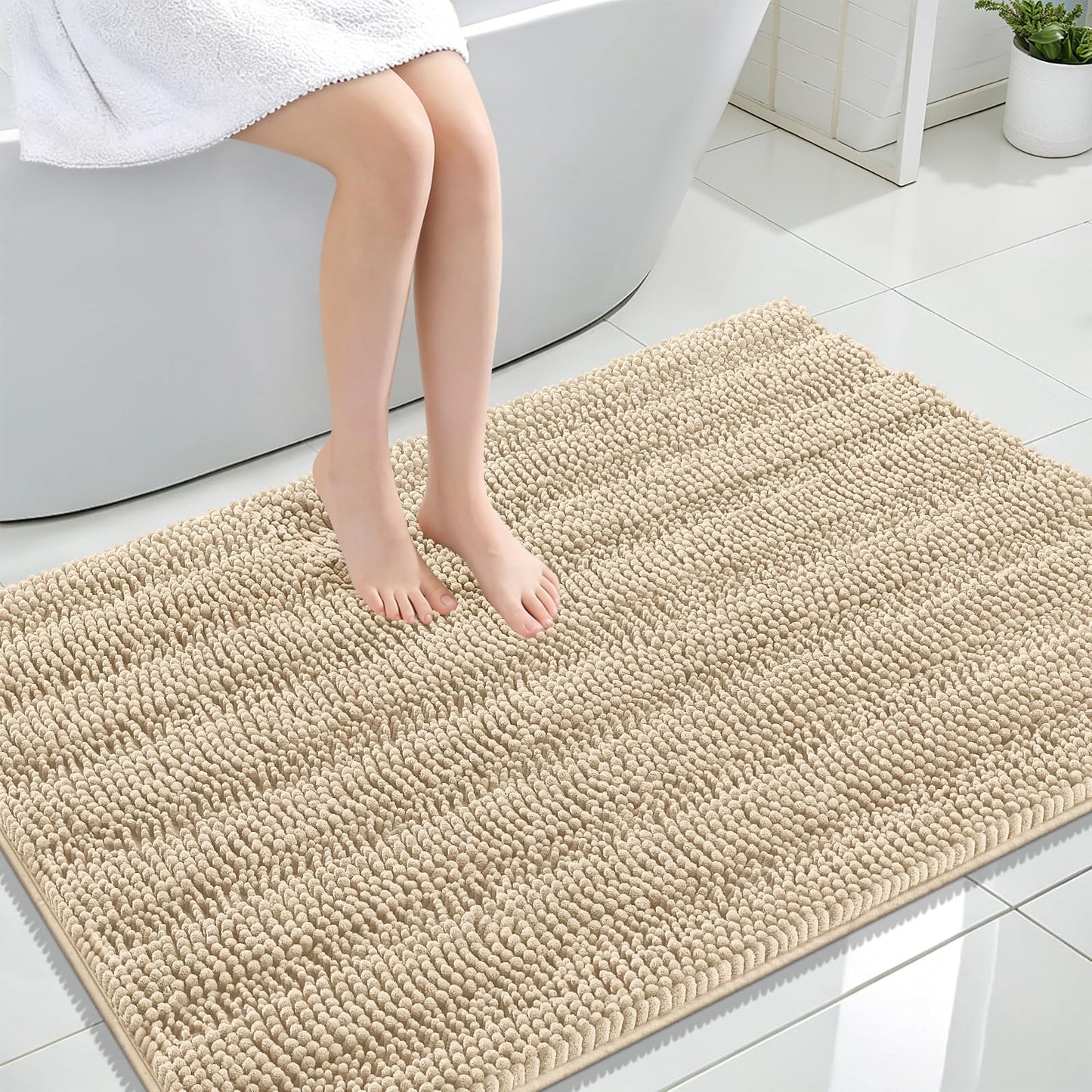 Thick Chenille Bath Rug with Absorbent Rubber Back