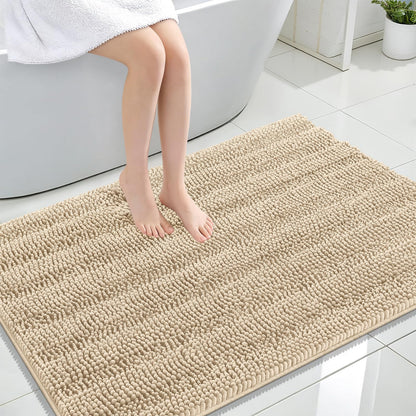 Thick Chenille Bath Rug with Absorbent Rubber Back