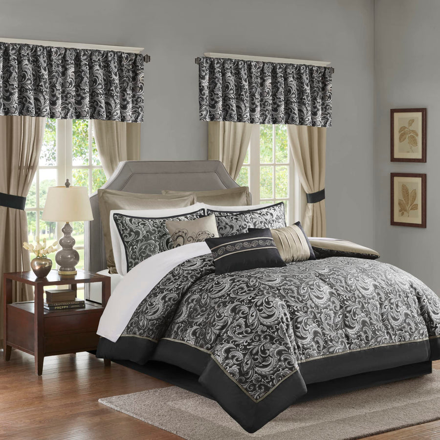 Paisley Comforter Set with Curtains 24-Piece Bedding