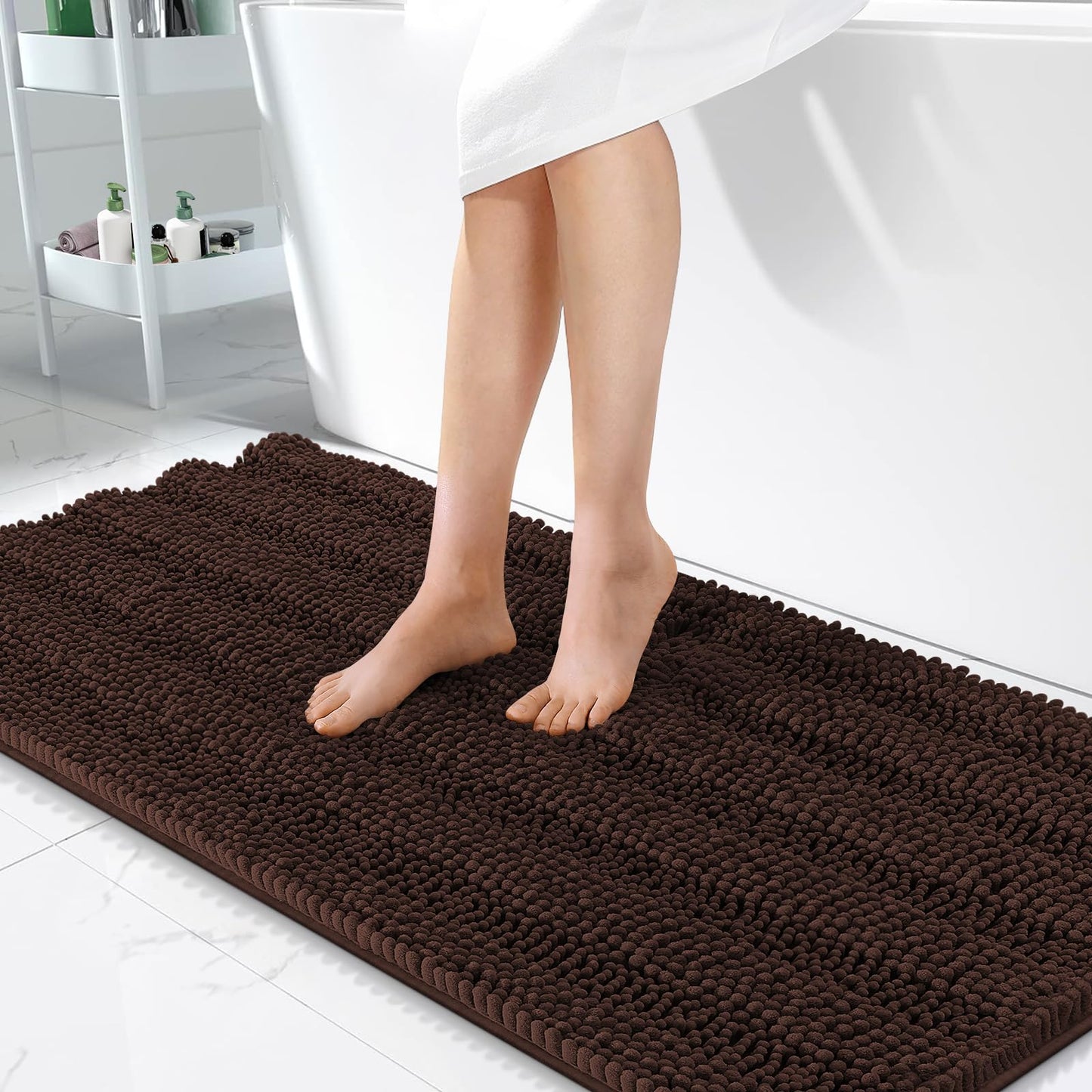 Thick Chenille Bath Rug with Absorbent Rubber Back