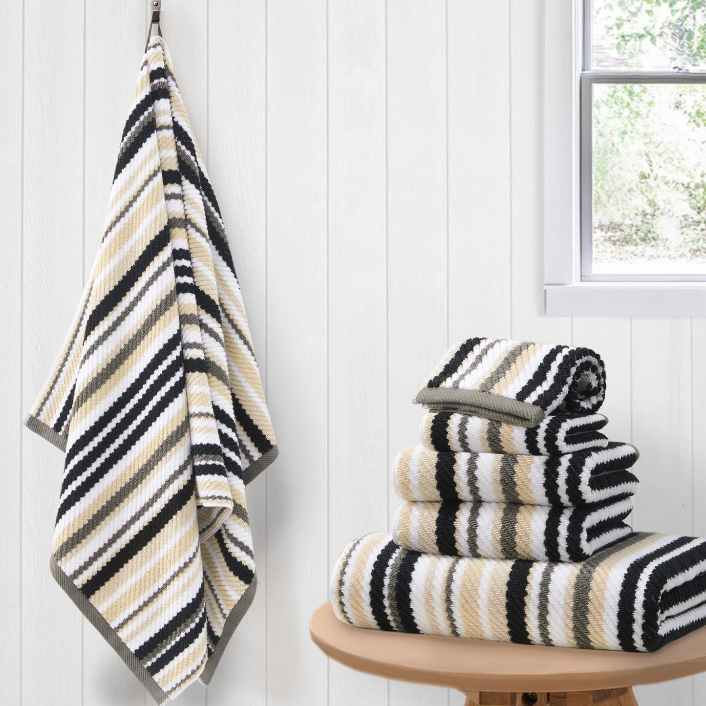 Striped Cotton Hand Towel Set Soft Quick-Dry Design