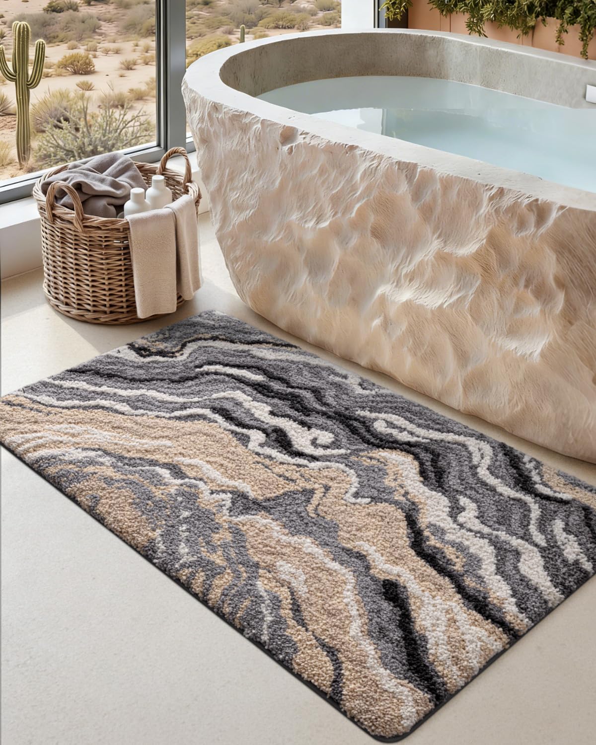Marble Bath Rug Mat with Soft Absorbent Surface