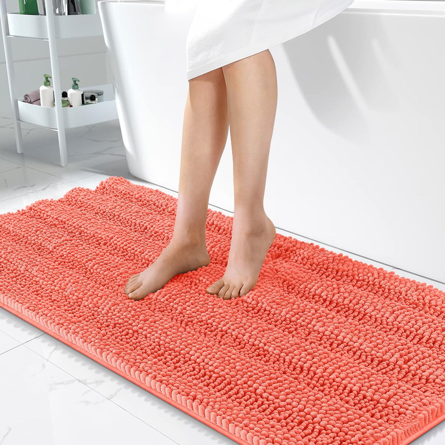 Thick Chenille Bath Rug with Absorbent Rubber Back