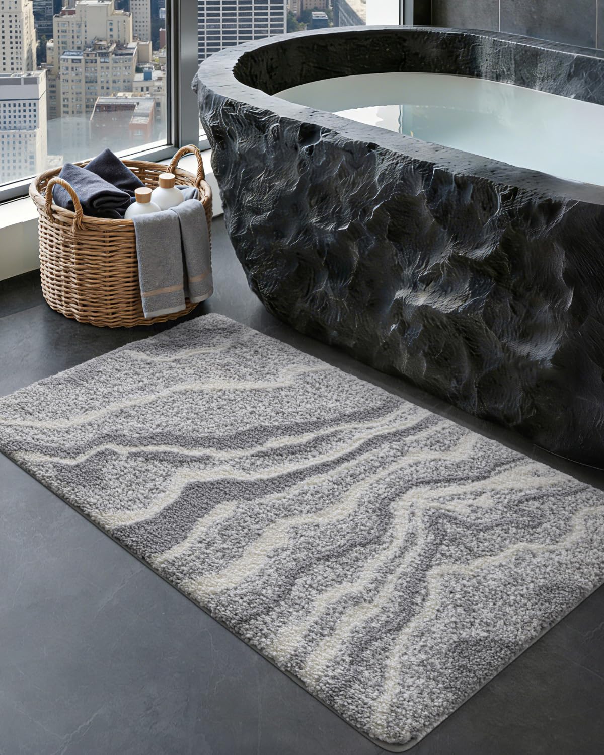 Marble Bath Rug Mat with Soft Absorbent Surface
